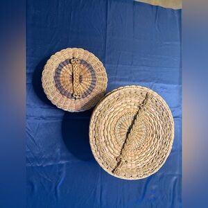 Set of 2 Vintage Native American Woven Baskets with Lids Hand Made